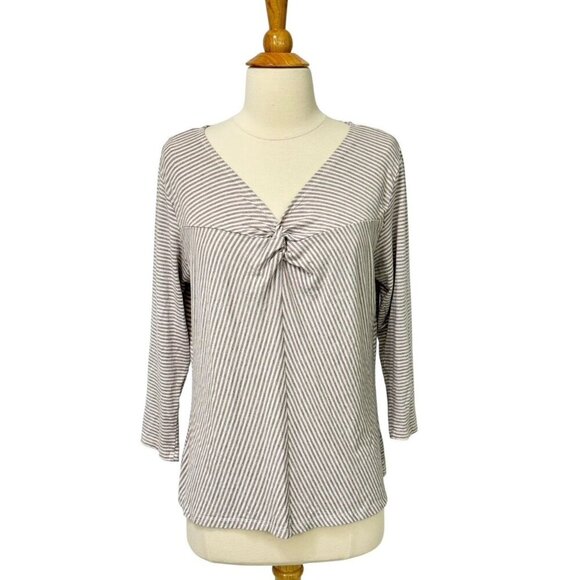 Cut Loose Soft Jersey Knit Top Stretchy 3/4 Sleeve Pink Gray Stripe Swing Size M - Picture 8 of 8